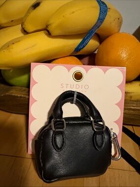 Studio Black Mini Handbag Keychain with Silver Hardware